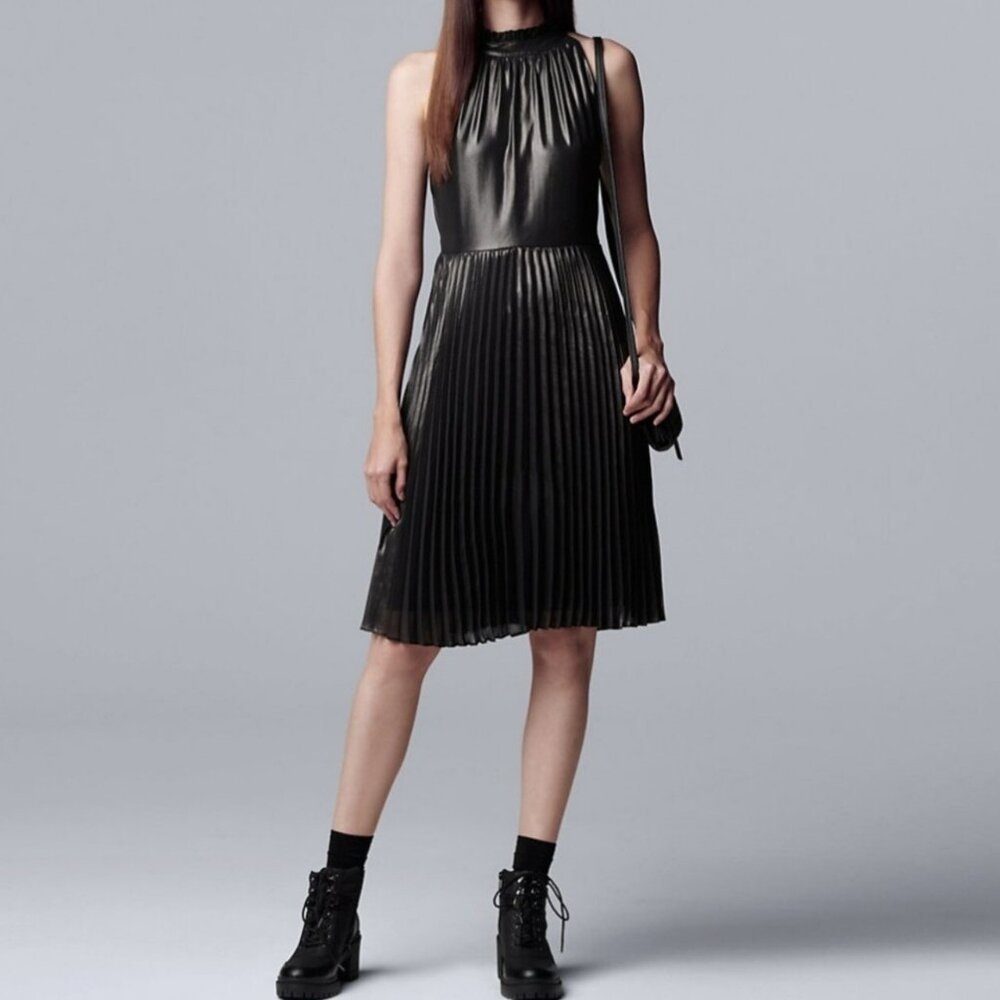 NWOT! VERA VERA WANG GUNMETAL PLEATED HALTER DRESS